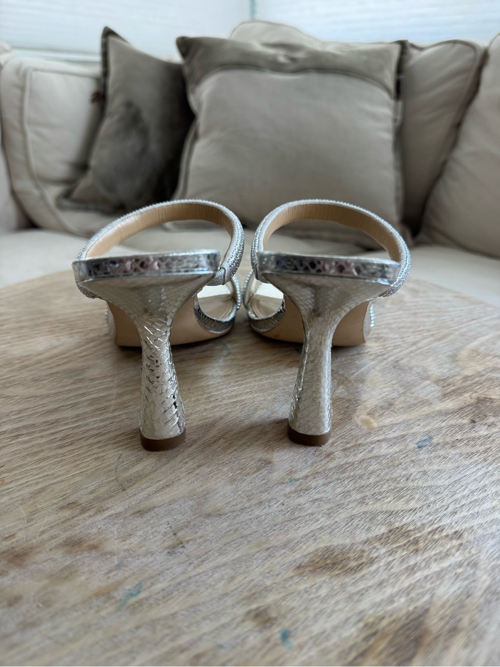 MICHAEL KORS Clara Embellished Silver Metallic Snake Embossed Sandal US 7 - Picture 4 of 6